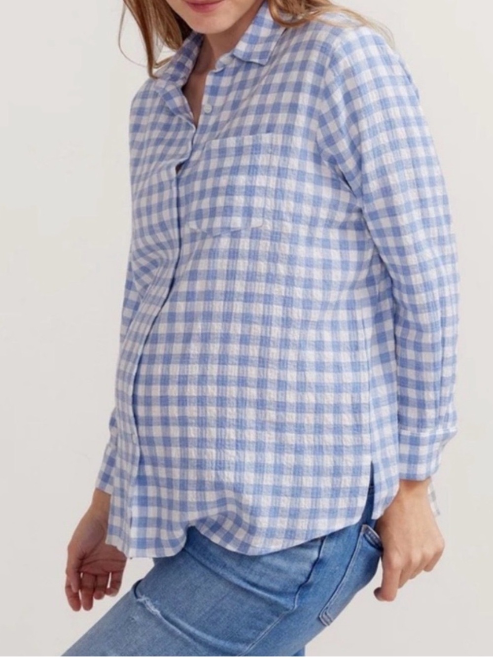 Hatch Light Blue Gingham Button-Down Shirt size 3 (L)